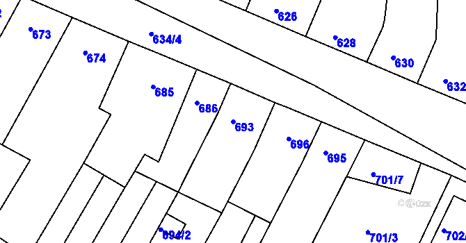 Parcela st. 693 v KÚ Blučina, Katastrální mapa