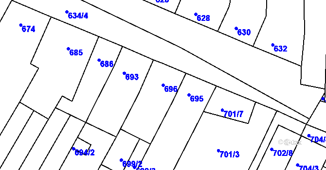Parcela st. 696 v KÚ Blučina, Katastrální mapa