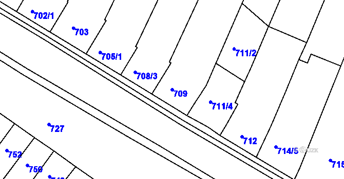 Parcela st. 709 v KÚ Blučina, Katastrální mapa