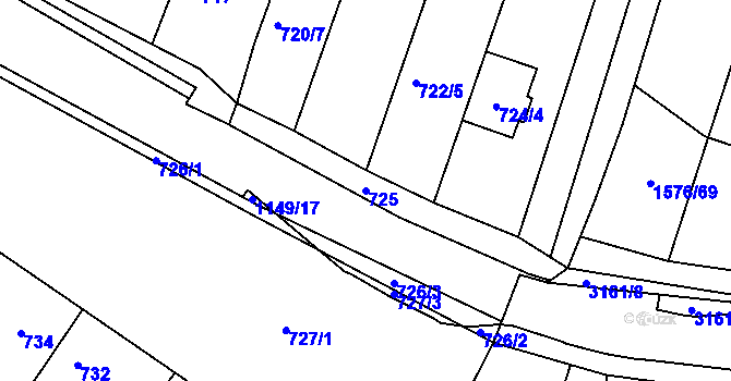 Parcela st. 725 v KÚ Blučina, Katastrální mapa