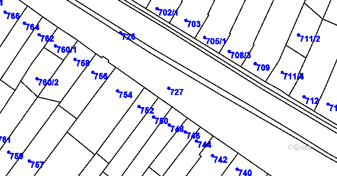 Parcela st. 727 v KÚ Blučina, Katastrální mapa