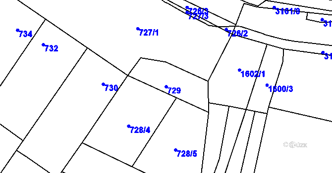 Parcela st. 729 v KÚ Blučina, Katastrální mapa