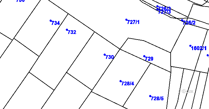 Parcela st. 730 v KÚ Blučina, Katastrální mapa