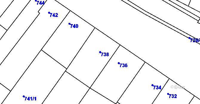 Parcela st. 738 v KÚ Blučina, Katastrální mapa