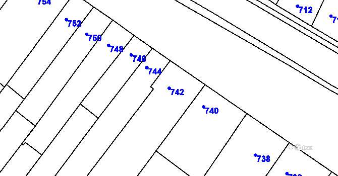 Parcela st. 742 v KÚ Blučina, Katastrální mapa