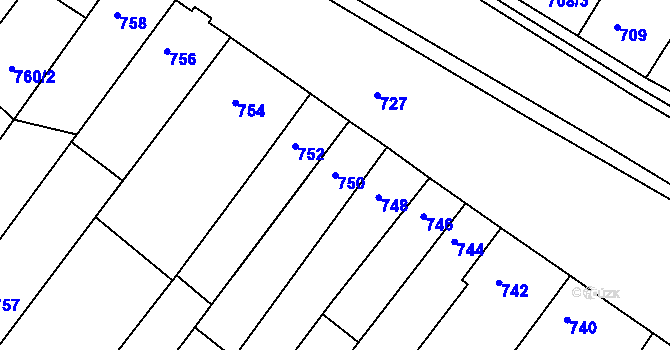 Parcela st. 750 v KÚ Blučina, Katastrální mapa