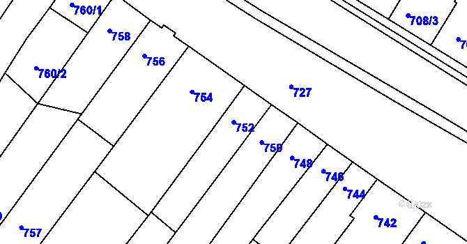 Parcela st. 752 v KÚ Blučina, Katastrální mapa