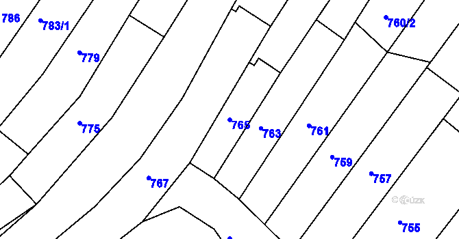 Parcela st. 765 v KÚ Blučina, Katastrální mapa