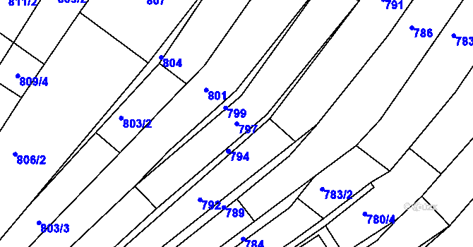 Parcela st. 797 v KÚ Blučina, Katastrální mapa