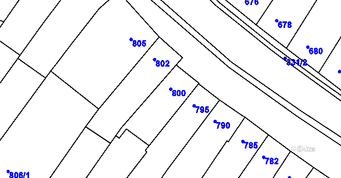 Parcela st. 800 v KÚ Blučina, Katastrální mapa