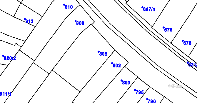 Parcela st. 805 v KÚ Blučina, Katastrální mapa
