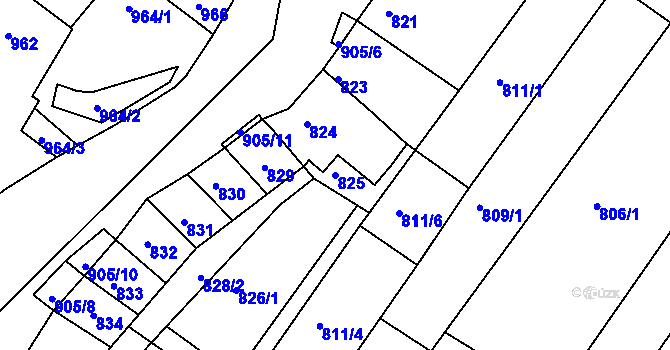 Parcela st. 825 v KÚ Blučina, Katastrální mapa