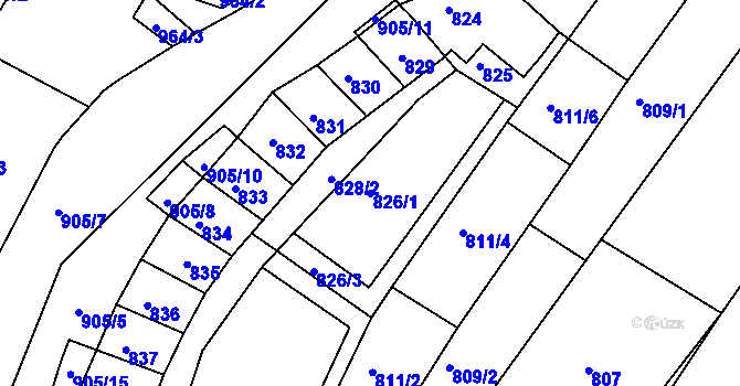 Parcela st. 826/1 v KÚ Blučina, Katastrální mapa