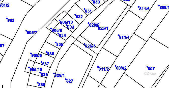 Parcela st. 826/3 v KÚ Blučina, Katastrální mapa