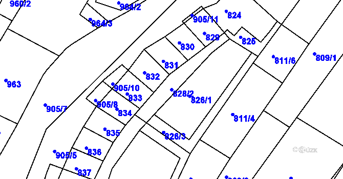 Parcela st. 828/2 v KÚ Blučina, Katastrální mapa