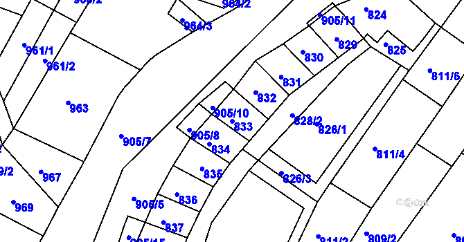 Parcela st. 833 v KÚ Blučina, Katastrální mapa