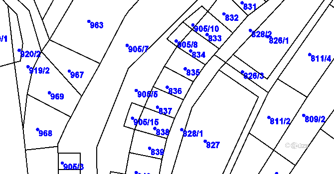 Parcela st. 836 v KÚ Blučina, Katastrální mapa