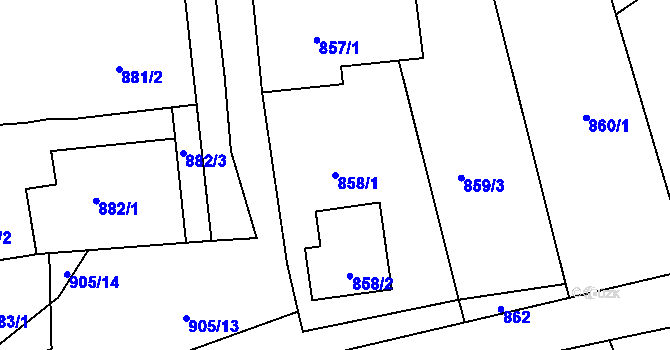Parcela st. 858/1 v KÚ Blučina, Katastrální mapa