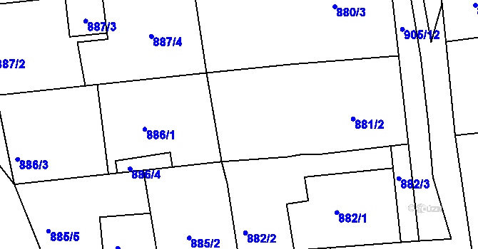 Parcela st. 881/1 v KÚ Blučina, Katastrální mapa