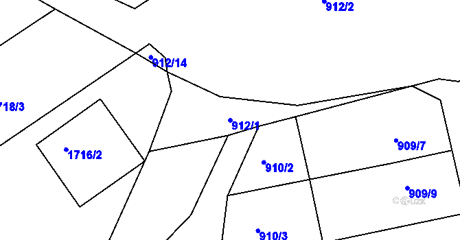 Parcela st. 912/1 v KÚ Blučina, Katastrální mapa