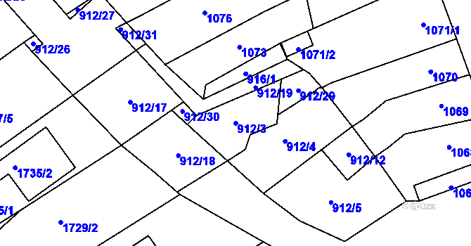 Parcela st. 912/3 v KÚ Blučina, Katastrální mapa
