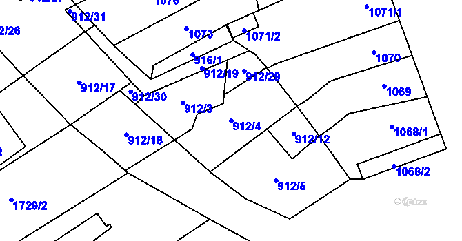 Parcela st. 912/4 v KÚ Blučina, Katastrální mapa