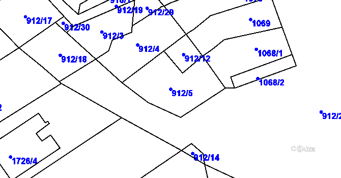 Parcela st. 912/5 v KÚ Blučina, Katastrální mapa