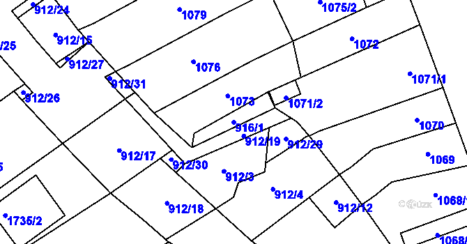 Parcela st. 916/1 v KÚ Blučina, Katastrální mapa