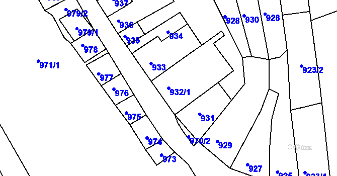 Parcela st. 932/1 v KÚ Blučina, Katastrální mapa