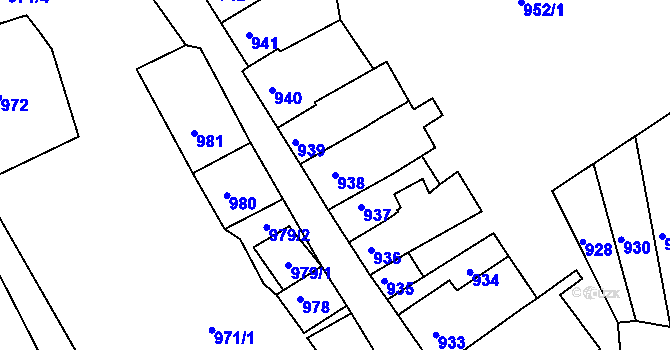 Parcela st. 938 v KÚ Blučina, Katastrální mapa