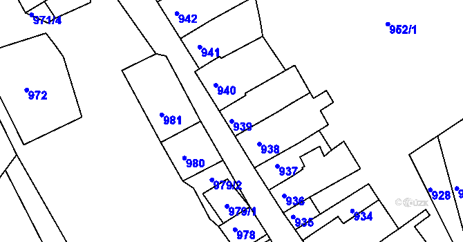 Parcela st. 939 v KÚ Blučina, Katastrální mapa