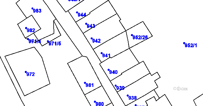 Parcela st. 941 v KÚ Blučina, Katastrální mapa