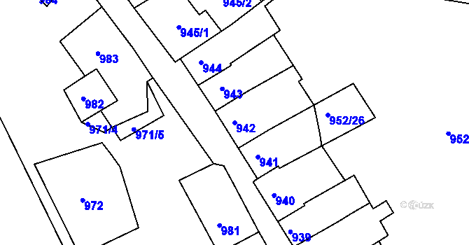 Parcela st. 942 v KÚ Blučina, Katastrální mapa