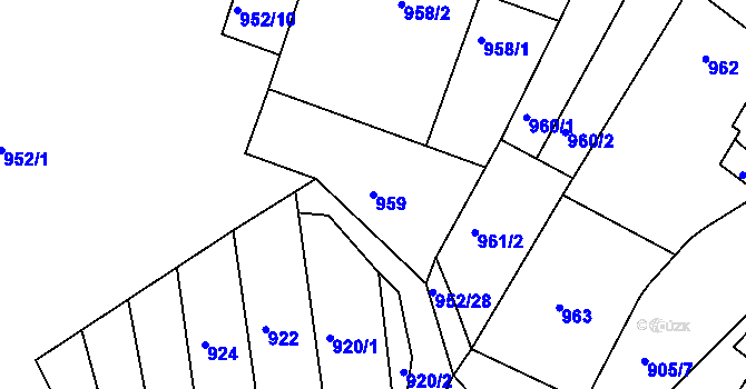 Parcela st. 959 v KÚ Blučina, Katastrální mapa
