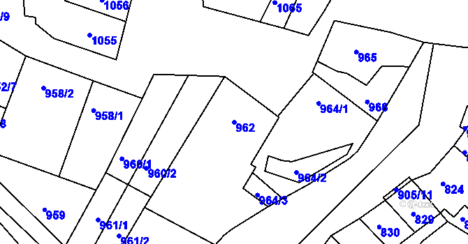 Parcela st. 962 v KÚ Blučina, Katastrální mapa