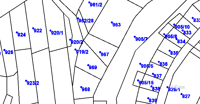 Parcela st. 967 v KÚ Blučina, Katastrální mapa
