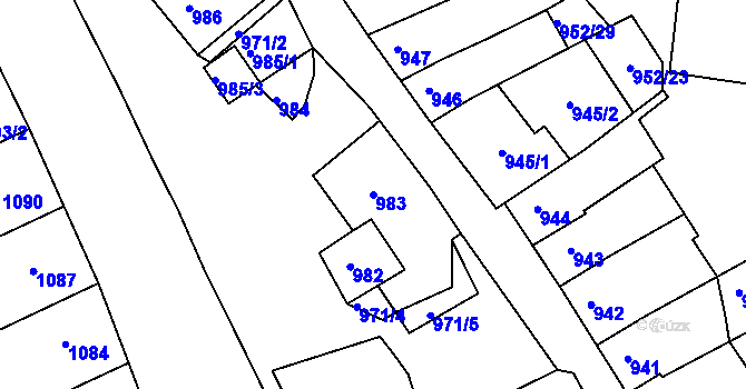 Parcela st. 983 v KÚ Blučina, Katastrální mapa