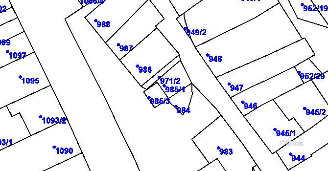 Parcela st. 985/1 v KÚ Blučina, Katastrální mapa