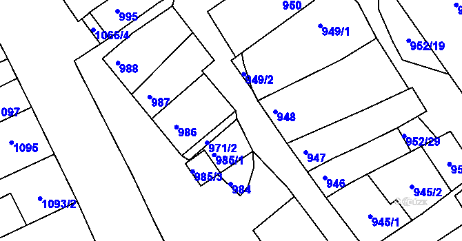 Parcela st. 985/2 v KÚ Blučina, Katastrální mapa