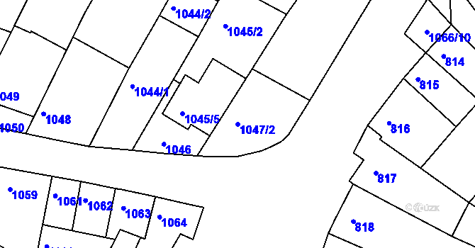 Parcela st. 1047/2 v KÚ Blučina, Katastrální mapa