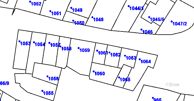 Parcela st. 1061 v KÚ Blučina, Katastrální mapa