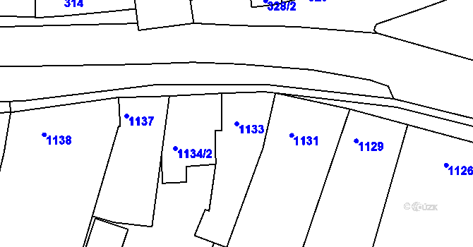 Parcela st. 1133 v KÚ Blučina, Katastrální mapa