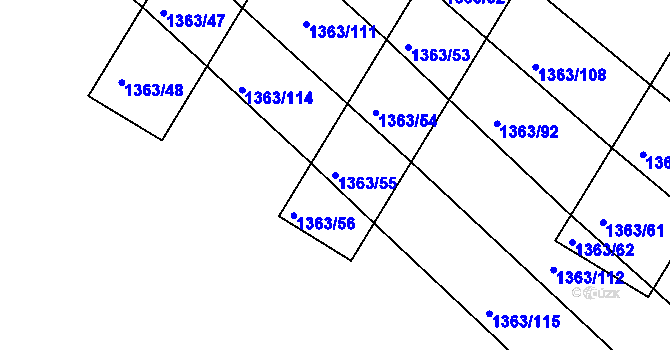 Parcela st. 1363/55 v KÚ Blučina, Katastrální mapa