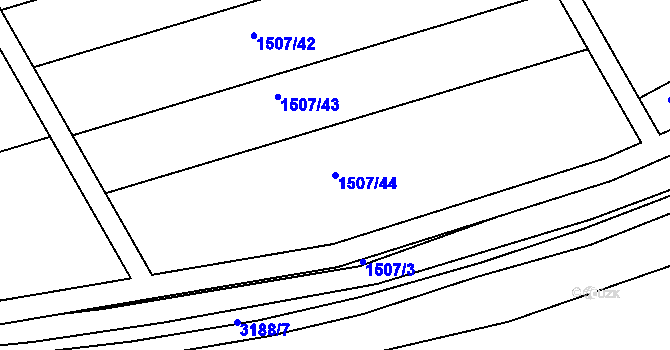 Parcela st. 1507/44 v KÚ Blučina, Katastrální mapa