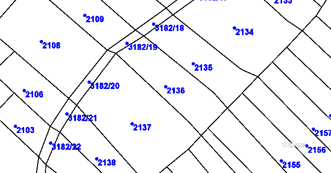 Parcela st. 2136 v KÚ Blučina, Katastrální mapa