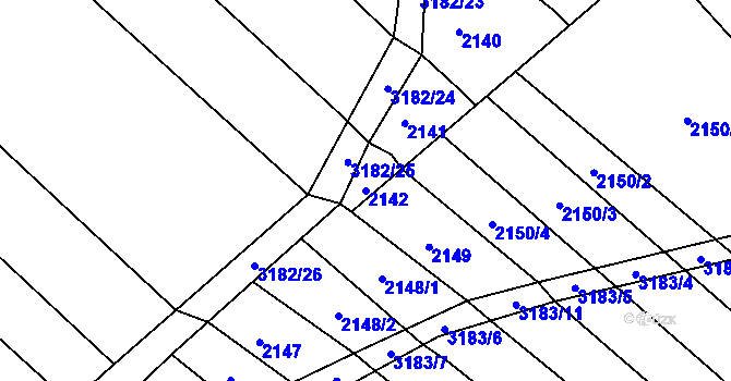 Parcela st. 2142 v KÚ Blučina, Katastrální mapa