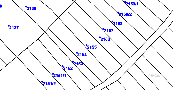 Parcela st. 2155 v KÚ Blučina, Katastrální mapa