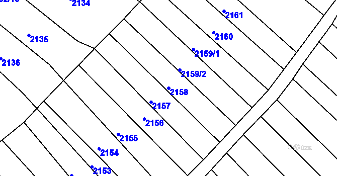 Parcela st. 2158 v KÚ Blučina, Katastrální mapa