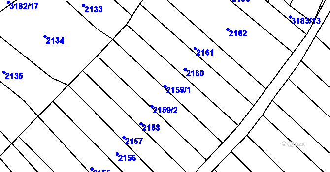Parcela st. 2159/1 v KÚ Blučina, Katastrální mapa