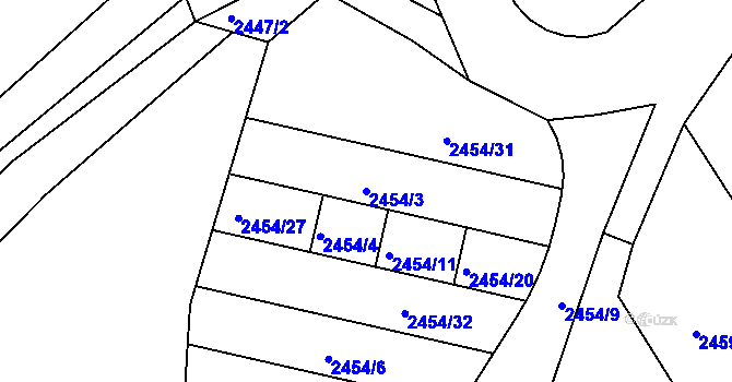 Parcela st. 2454/3 v KÚ Blučina, Katastrální mapa